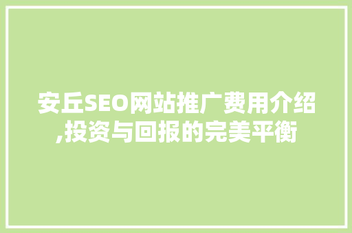 安丘SEO网站推广费用介绍,投资与回报的完美平衡
