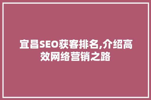 宜昌SEO获客排名,介绍高效网络营销之路