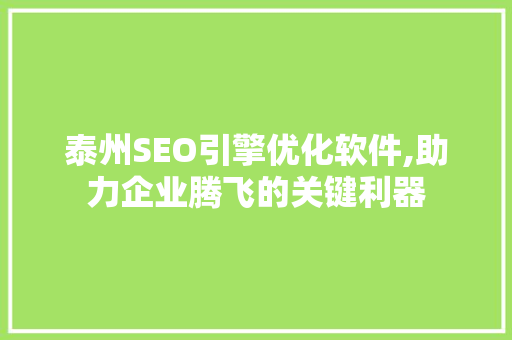 泰州SEO引擎优化软件,助力企业腾飞的关键利器