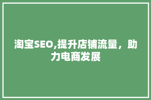 淘宝SEO,提升店铺流量，助力电商发展
