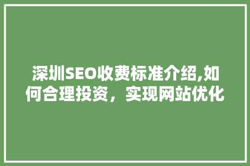 深圳SEO收费标准介绍,如何合理投资，实现网站优化最大化效益