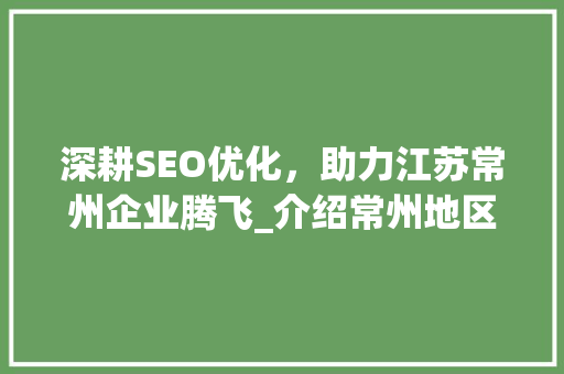 深耕SEO优化，助力江苏常州企业腾飞_介绍常州地区SEO优化企业的成功之路
