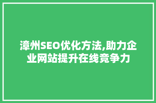 漳州SEO优化方法,助力企业网站提升在线竞争力
