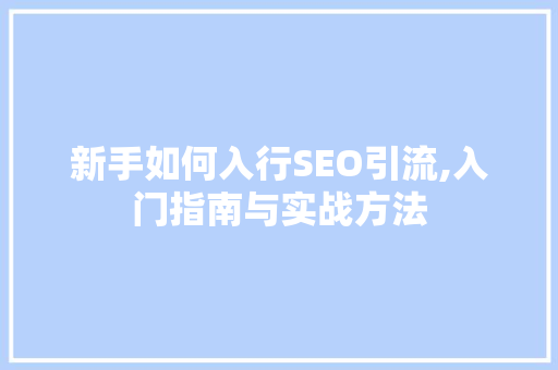 新手如何入行SEO引流,入门指南与实战方法