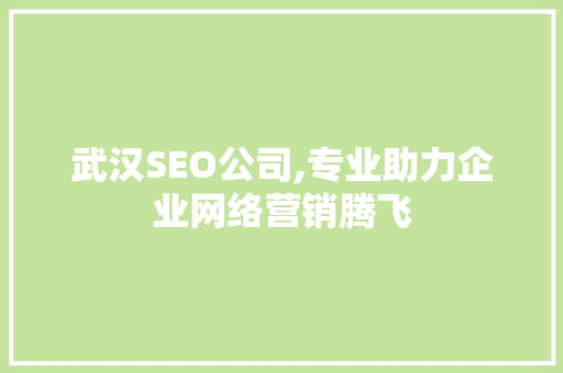 武汉SEO公司,专业助力企业网络营销腾飞