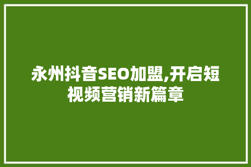 永州抖音SEO加盟,开启短视频营销新篇章