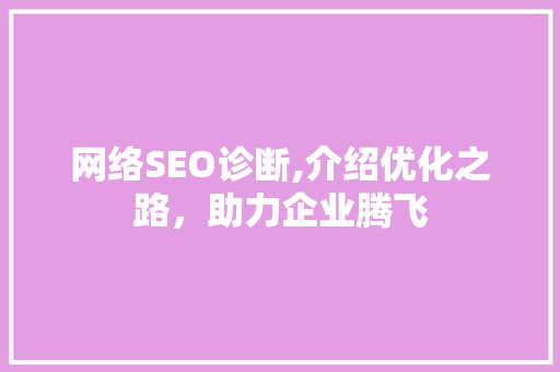 网络SEO诊断,介绍优化之路，助力企业腾飞