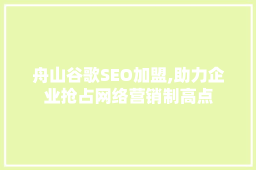 舟山谷歌SEO加盟,助力企业抢占网络营销制高点