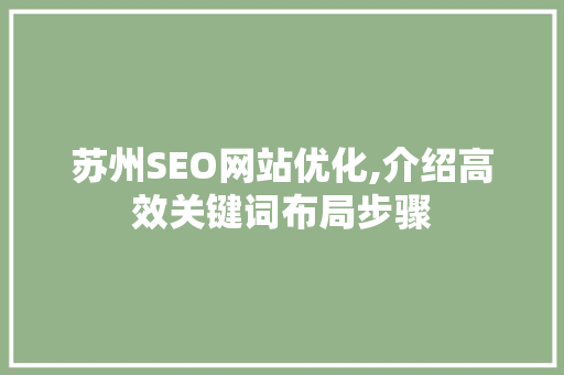 苏州SEO网站优化,介绍高效关键词布局步骤