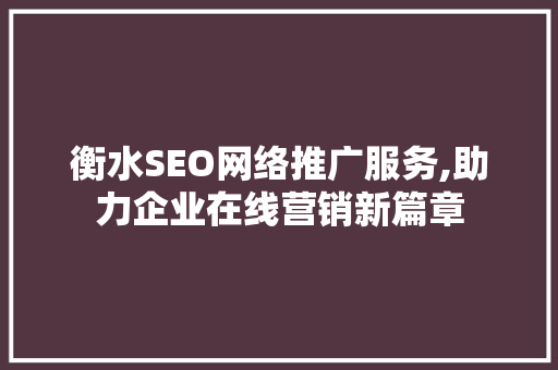 衡水SEO网络推广服务,助力企业在线营销新篇章