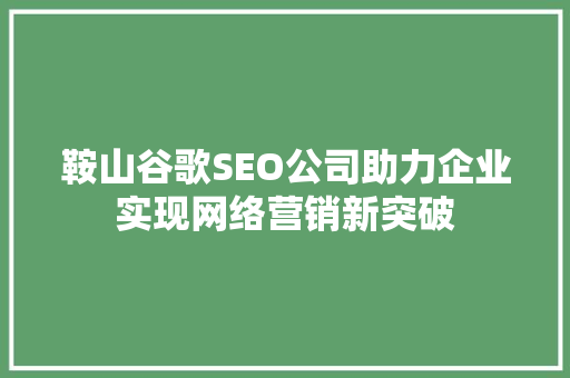 鞍山谷歌SEO公司助力企业实现网络营销新突破