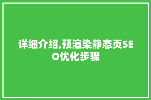 详细介绍,预渲染静态页SEO优化步骤