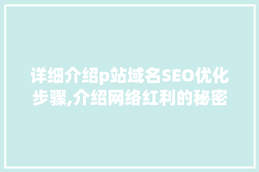 详细介绍p站域名SEO优化步骤,介绍网络红利的秘密武器