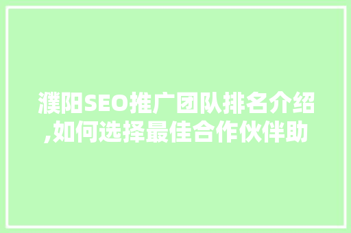 濮阳SEO推广团队排名介绍,如何选择最佳合作伙伴助力企业腾飞