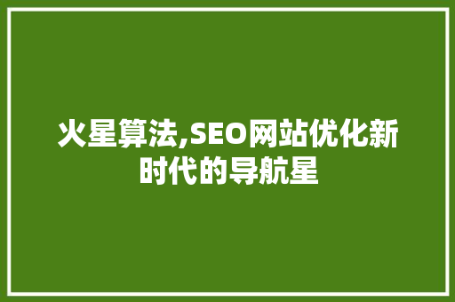 火星算法,SEO网站优化新时代的导航星