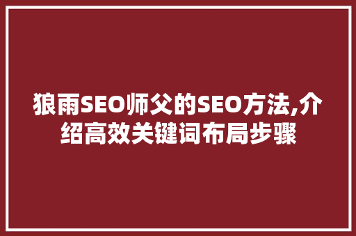 狼雨SEO师父的SEO方法,介绍高效关键词布局步骤