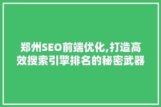 郑州SEO前端优化,打造高效搜索引擎排名的秘密武器
