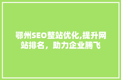鄂州SEO整站优化,提升网站排名，助力企业腾飞