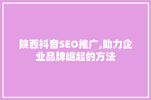 陕西抖音SEO推广,助力企业品牌崛起的方法