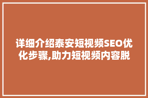 详细介绍泰安短视频SEO优化步骤,助力短视频内容脱颖而出