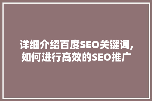 详细介绍百度SEO关键词,如何进行高效的SEO推广