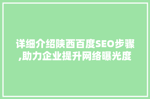 详细介绍陕西百度SEO步骤,助力企业提升网络曝光度