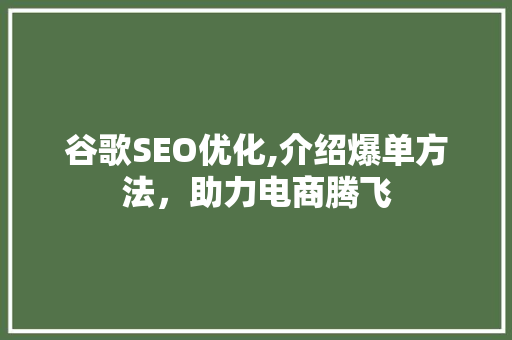 谷歌SEO优化,介绍爆单方法，助力电商腾飞