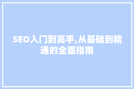 SEO入门到高手,从基础到精通的全面指南