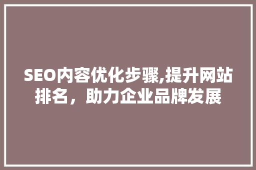 SEO内容优化步骤,提升网站排名，助力企业品牌发展