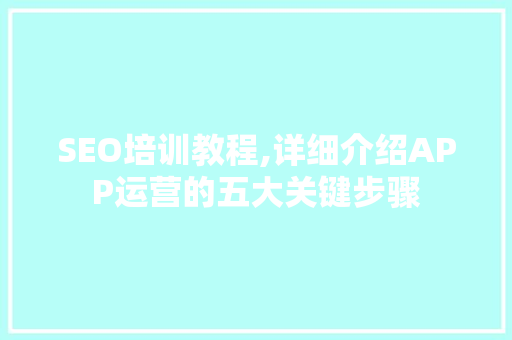 SEO培训教程,详细介绍APP运营的五大关键步骤