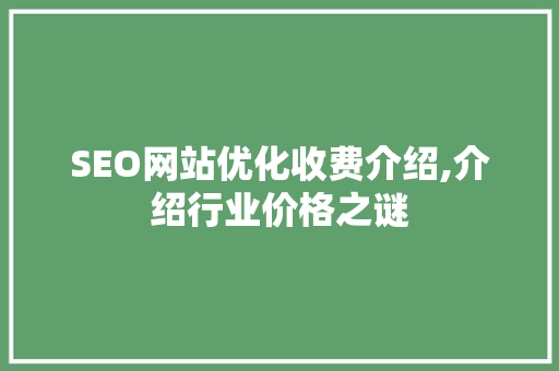 SEO网站优化收费介绍,介绍行业价格之谜