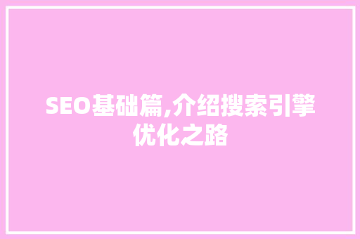 SEO基础篇,介绍搜索引擎优化之路