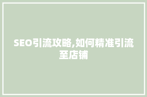 SEO引流攻略,如何精准引流至店铺