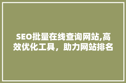 SEO批量在线查询网站,高效优化工具，助力网站排名提升