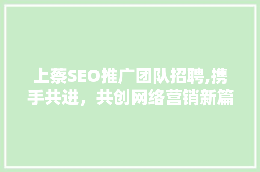 上蔡SEO推广团队招聘,携手共进，共创网络营销新篇章