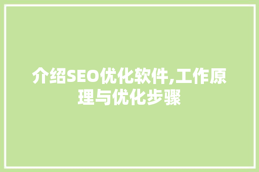 介绍SEO优化软件,工作原理与优化步骤