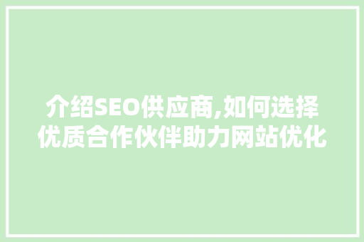 介绍SEO供应商,如何选择优质合作伙伴助力网站优化