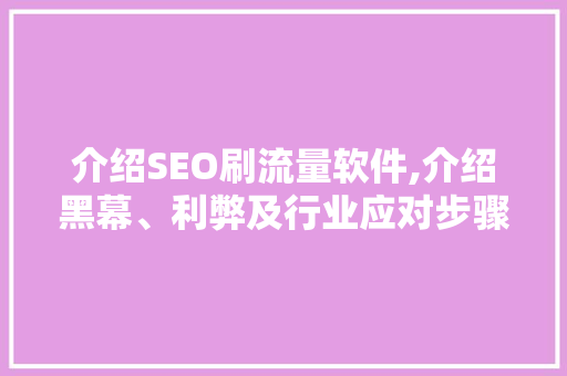 介绍SEO刷流量软件,介绍黑幕、利弊及行业应对步骤