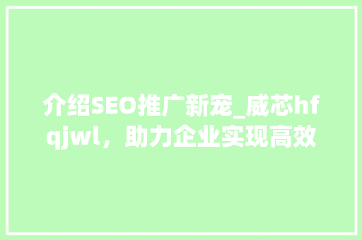 介绍SEO推广新宠_威芯hfqjwl，助力企业实现高效营销