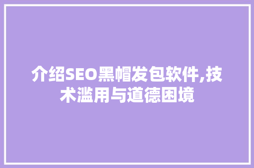介绍SEO黑帽发包软件,技术滥用与道德困境