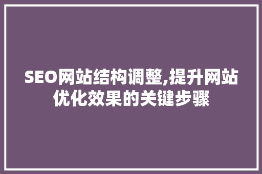 SEO网站结构调整,提升网站优化效果的关键步骤