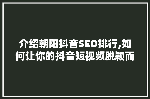 介绍朝阳抖音SEO排行,如何让你的抖音短视频脱颖而出