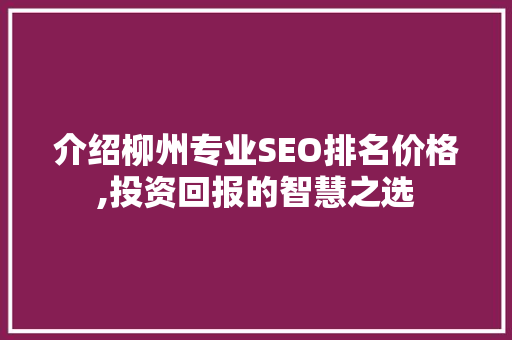 介绍柳州专业SEO排名价格,投资回报的智慧之选