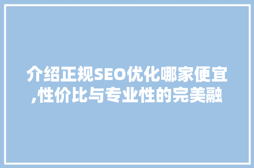介绍正规SEO优化哪家便宜,性价比与专业性的完美融合