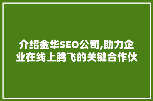 介绍金华SEO公司,助力企业在线上腾飞的关键合作伙伴