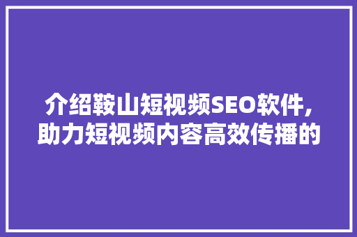介绍鞍山短视频SEO软件,助力短视频内容高效传播的秘密武器