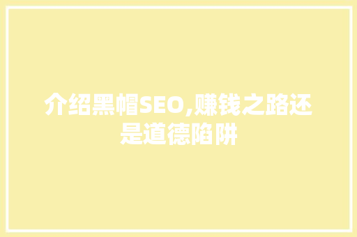 介绍黑帽SEO,赚钱之路还是道德陷阱