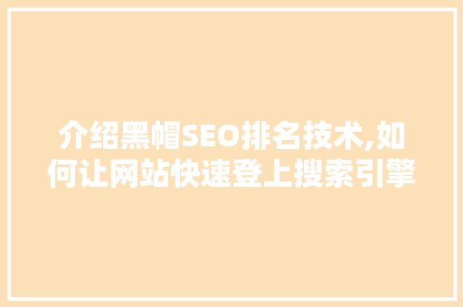 介绍黑帽SEO排名技术,如何让网站快速登上搜索引擎榜首