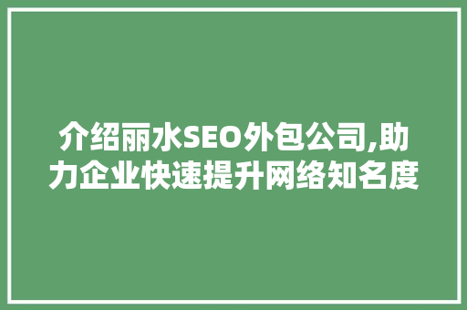 介绍丽水SEO外包公司,助力企业快速提升网络知名度