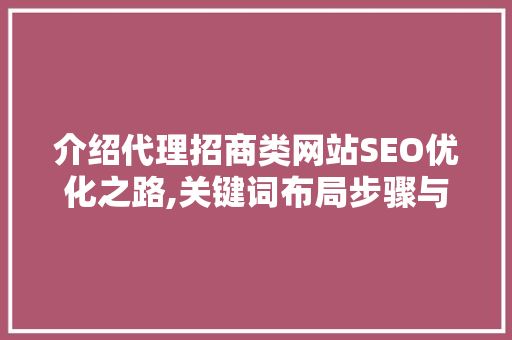 介绍代理招商类网站SEO优化之路,关键词布局步骤与实战方法